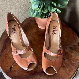 Indigo by Clark Shoe Heels Pump Mary Jane Open Toe Leather Brown 8